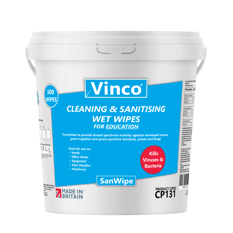 Vinco-SanWipe Cleaning & Sanitising Education Wipe 500 Wipes