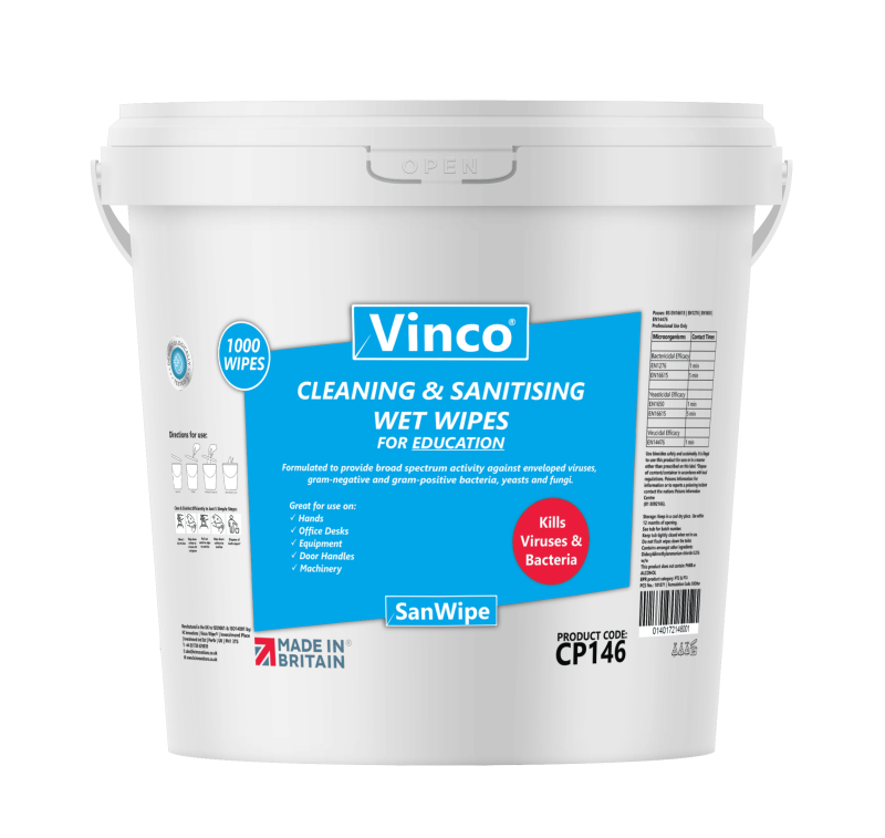 Vinco-SanWipe Cleaning & Sanitising Education Wipe 1000 Wipes