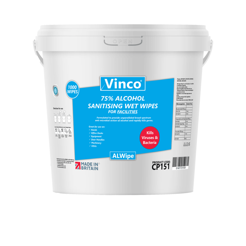 Vinco-ALWipe  Sanitising Alcohol Facilities Anti-Bac and Anti-Viral Wipe 1000 Wipes