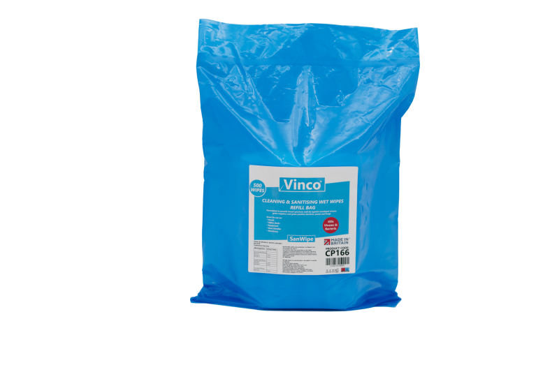 Vinco-ZeroWipe Refill Bags Cleaning & Sanitising Anti-Bac and Anti-Viral Wipe 500 Wipes