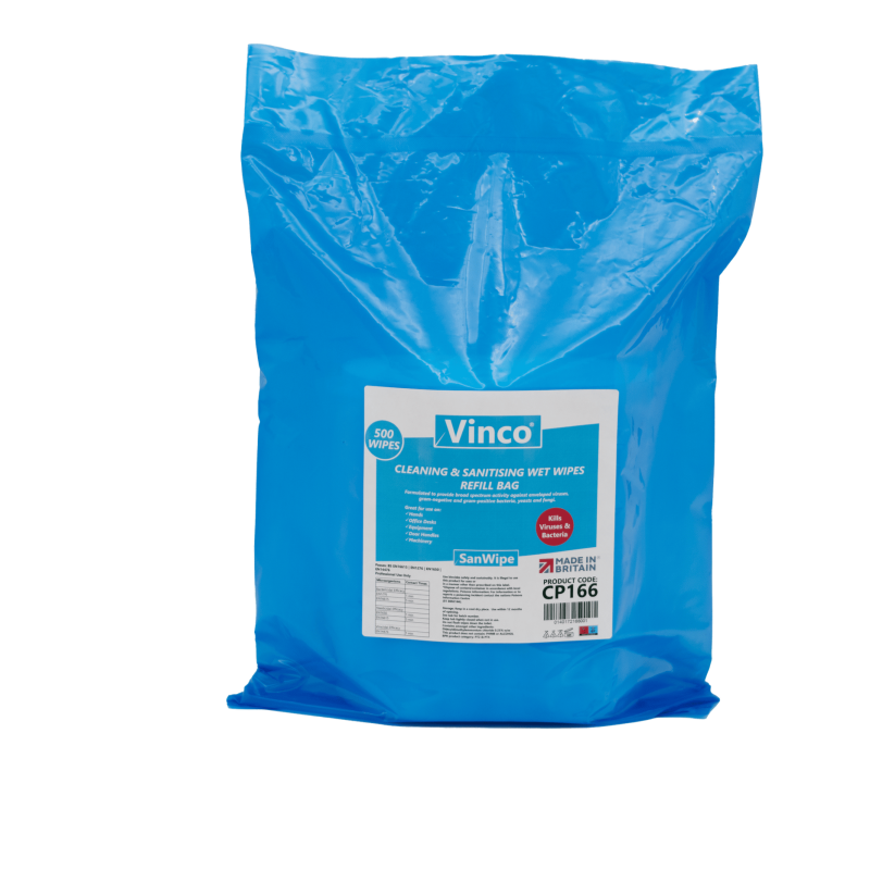 Vinco-ZeroWipe Refill Bags Cleaning & Sanitising Anti-Bac and Anti-Viral Wipe 500 Wipes