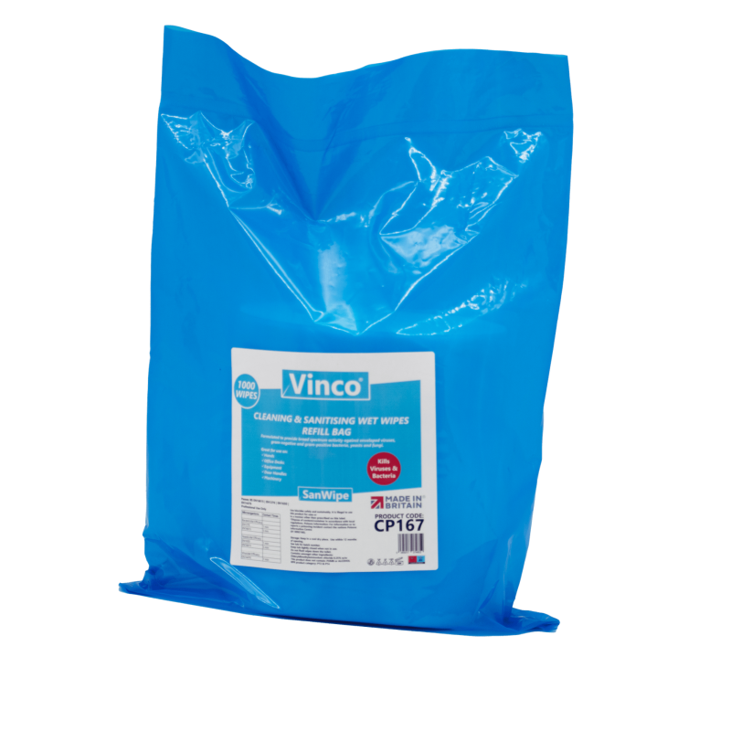 Vinco-ZeroWipe Refill Bags Cleaning & Sanitising Anti-Bac and Anti-Viral Wipe 1000 Wipes