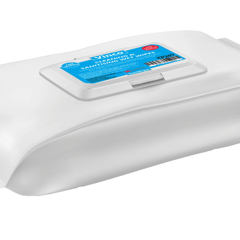 Vinco-SanWipe Flow Pack Anti-Viral Cleaning & Sanitising Wet Wipes 100Wipe